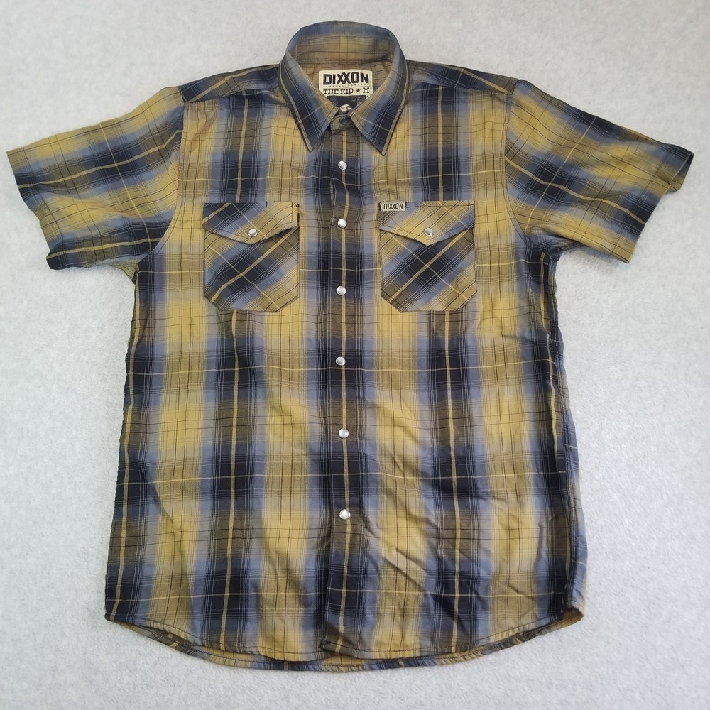 Dixxon Flannel Co Shirt Mens Medium Gold Blue Plaid The Kid Pearl Snap Western